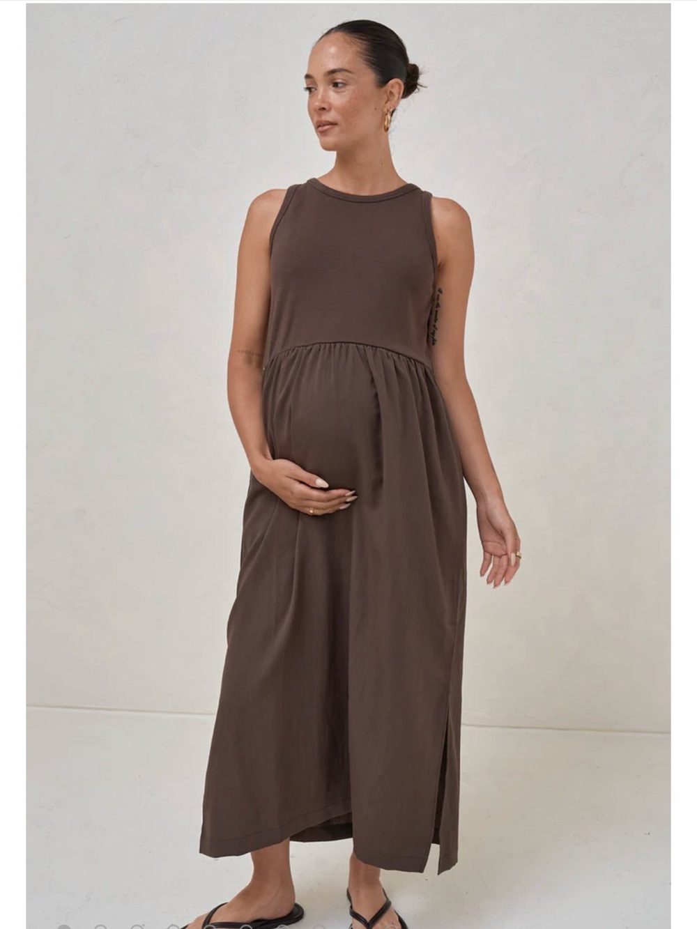 Sleeveless Maternity Maxi Dress — Chocolate Brown